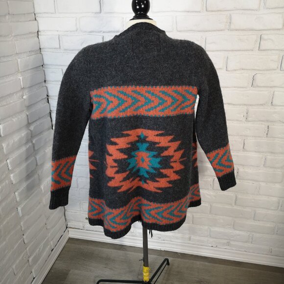 Roots Canada Ladies Size Medium Dark Grey w/ Aztec Pattern Open Cardigan - Picture 2 of 6